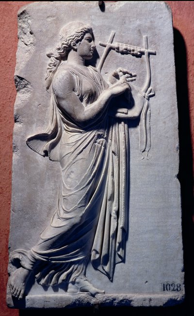 Relief, das Terpsichore, die Muse des Tanzes und des Gesangs, darstellt von Greek